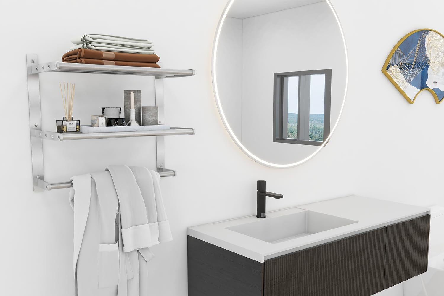 Toallero para baño montado en la pared, toallero de 3 niveles estilo hotel con toalleros, toalleros de níquel cepillado para baño lavabo, 16 pulgadas