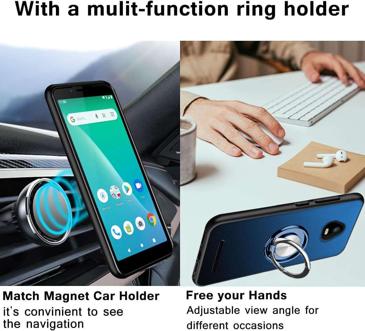 Funda para teléfono SCHOK Volt SV55 SV55216 Ocultar plegable telescópico con anillo Kickstand a prueba de golpes, con 1 protector de pantalla