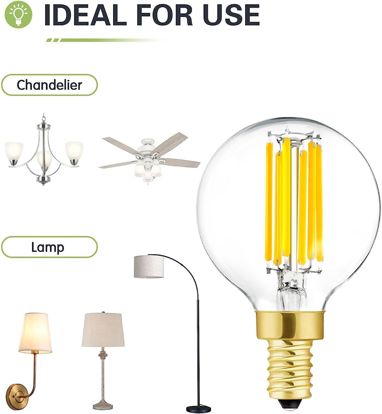 LEOOLS Bombilla LED e12 regulable g16.5 6W igual 60 vatios 600lm AC120V e12 bombilla para candelabros para candelabros, ventilador de techo, vanidad