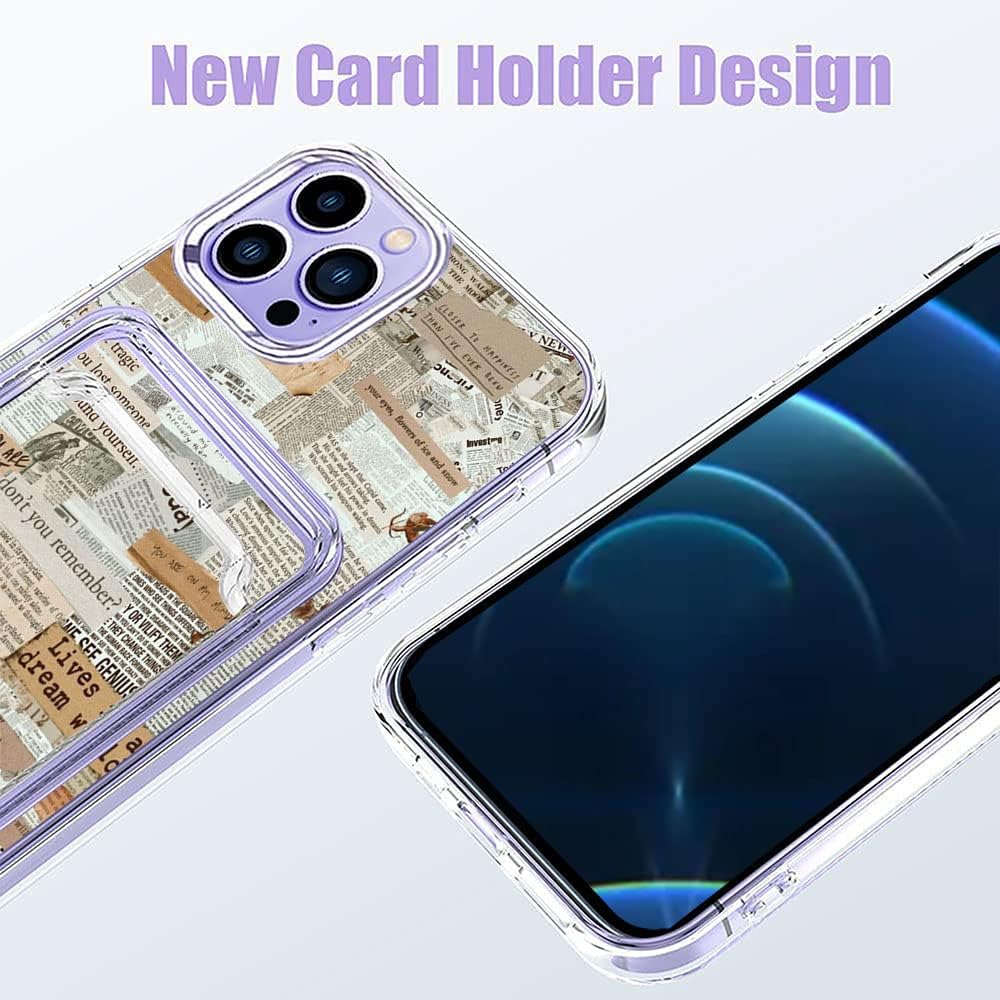 Funda estética para teléfono con tarjetero para iPhone 12 Pro Max, diseño de collage de periódicos retro, bonita funda para teléfono para niñas y