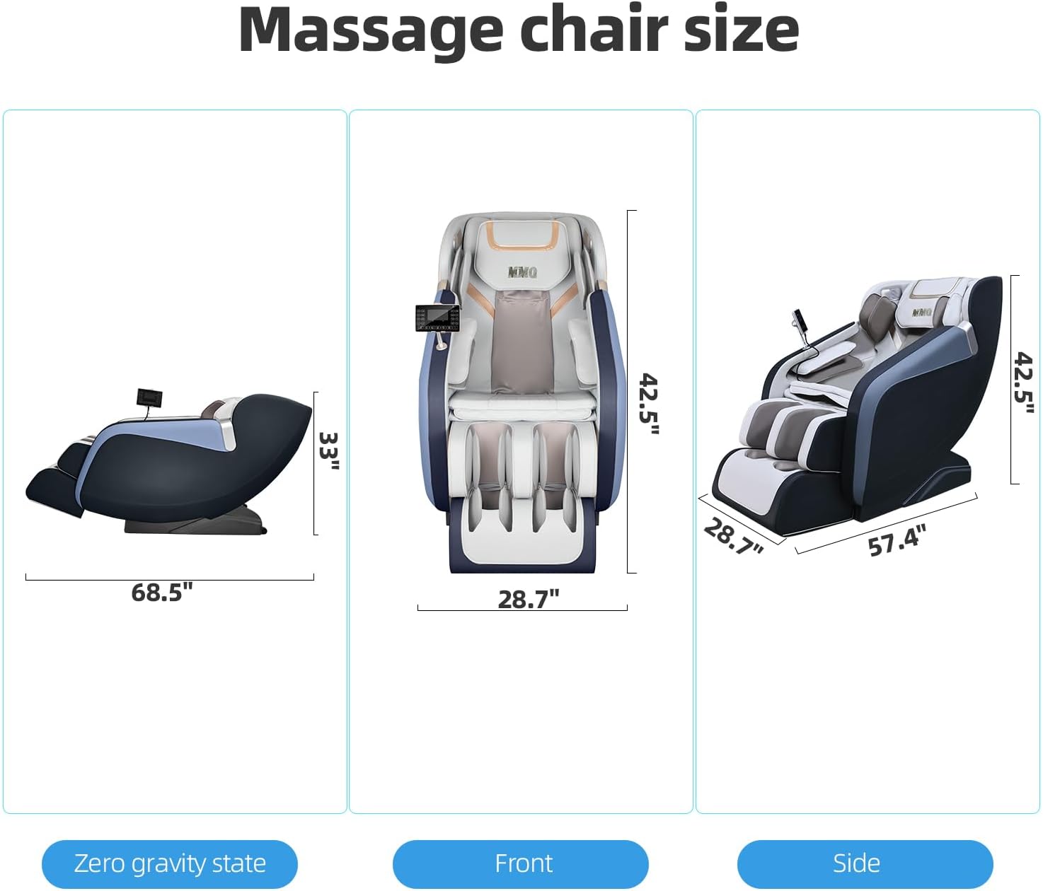 MMQ Silla de masaje de gravedad cero de cuerpo completo, reclinable Shiatsu eléctrico con calefacción trasera y rodillo de pie, altavoces Bluetooth