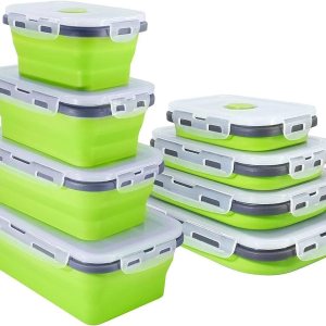 Contenedores de plástico para almacenamiento de alimentos con tapas, 4 piezas de silicona plegables con tapas para camping, recipientes de almuerzo Contenedores de plástico para almacenamiento de alimentos con tapas, 4 piezas de silicona plegables con tapas para camping, recipientes de almuerzo