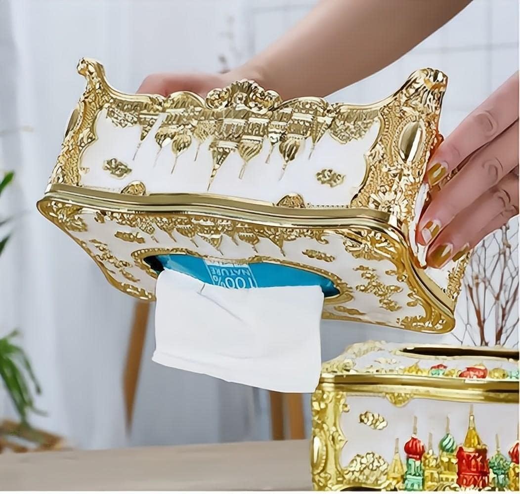 Soporte para cubierta de pañuelos, castillo creativo en relieve y diamantes de imitación rectangular de acrílico para caja de pañuelos