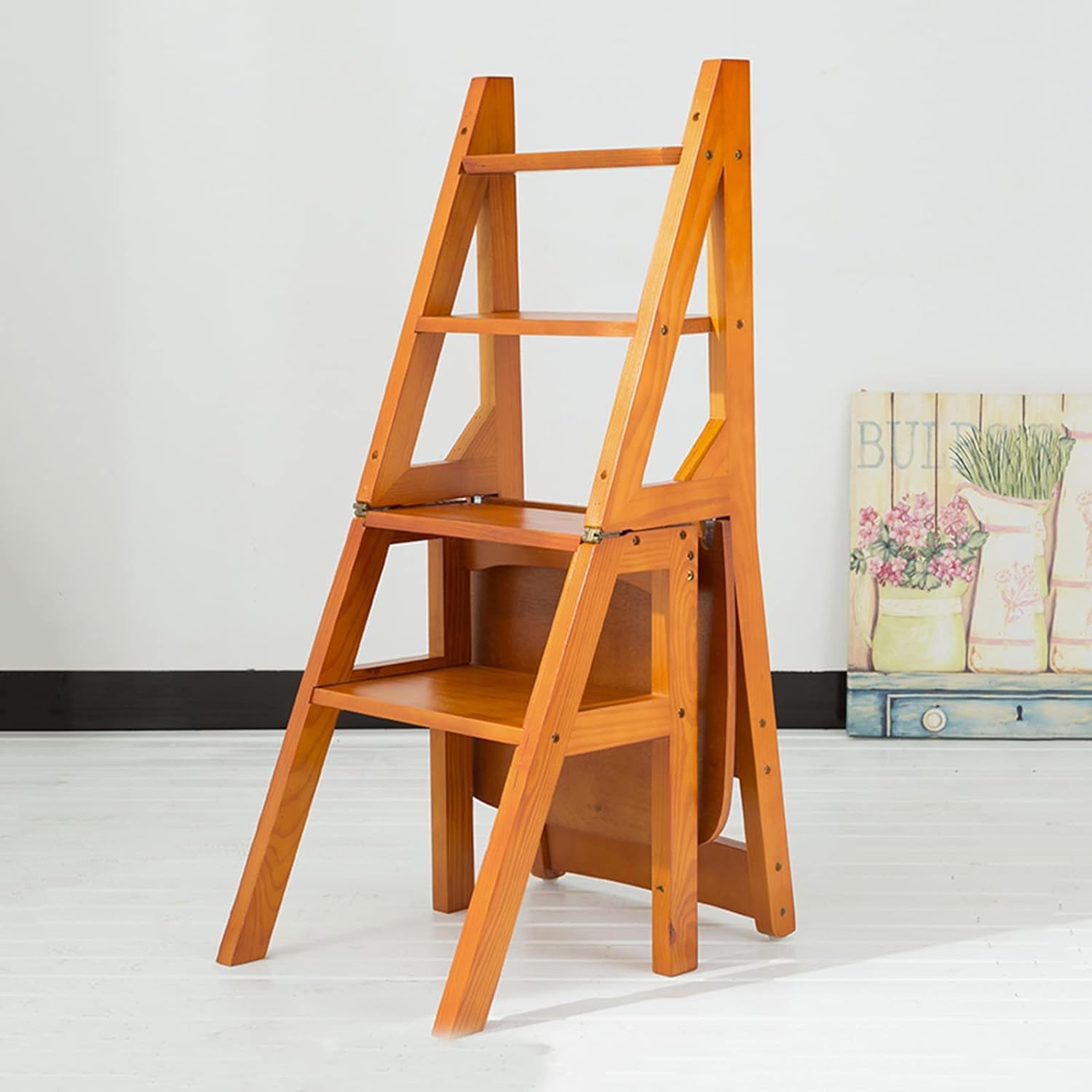 Taburetes plegables de 4 escalones, escaleras de madera, taburetes de pie, sillas de escaleras, taburete portátil para cocina, baño, oficina,