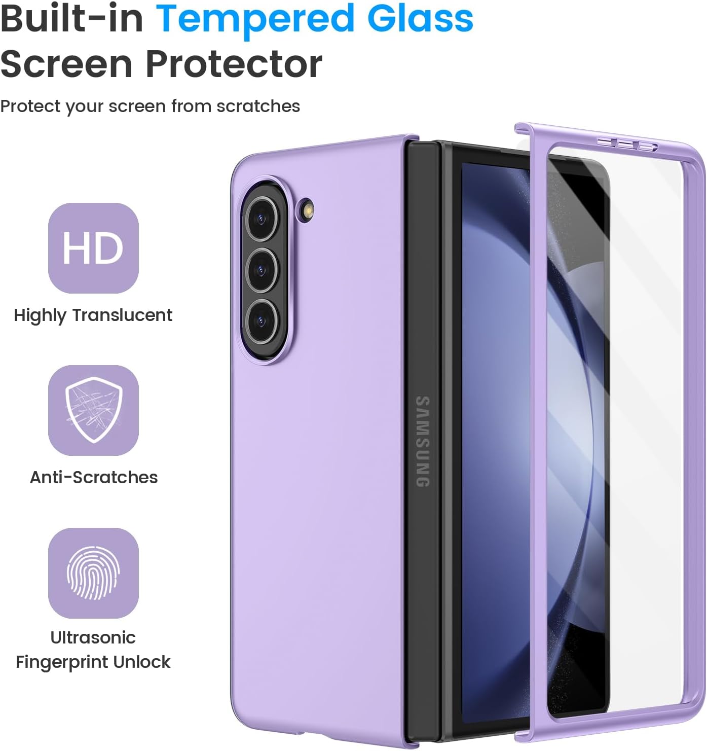 Ruky Funda para teléfono Samsung Z Fold 5, funda protectora a prueba de golpes, con protector de pantalla integrado y soporte de carga inalámbrica