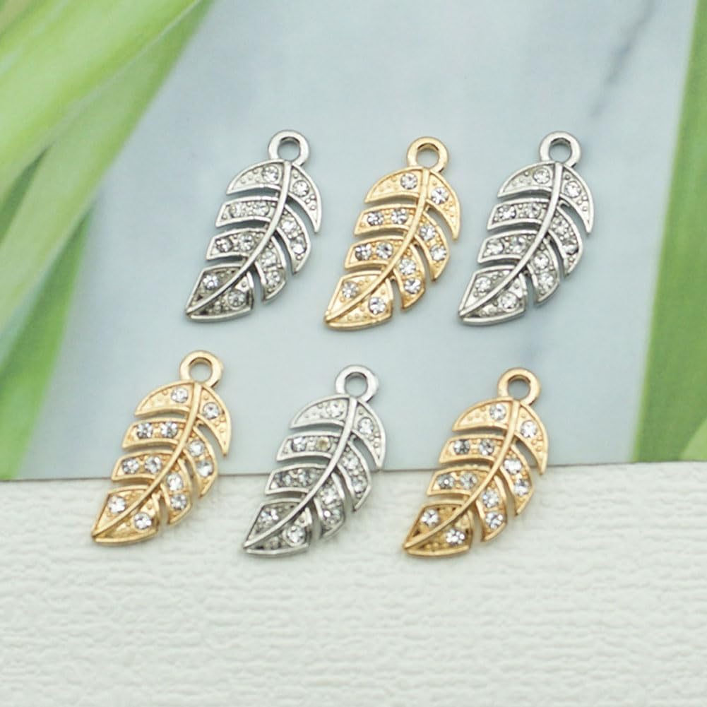 Dijes creativos de diamantes de imitación de hojas, 20 piezas, dijes de hoja de aleación para bricolaje, llavero, collar, aretes, accesorios de