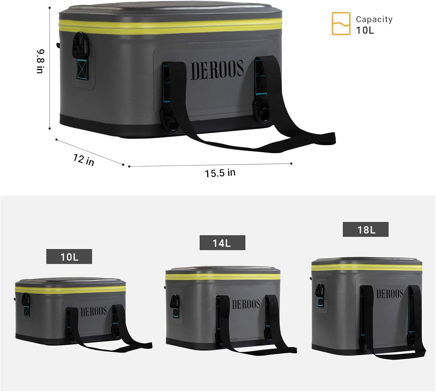 DEROOS Hielera suave, ligera, a prueba de fugas, portátil, con aislamiento de 18 latas, impermeable, congelación profunda, bolsa térmica de 72 horas
