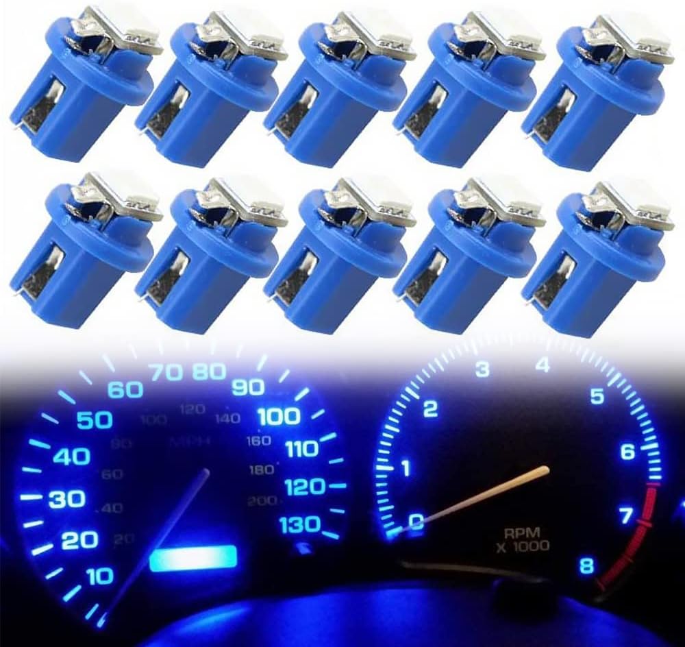 NSLUMO Bombillas para velocímetro, 10 unidades, color azul, T5, B8.5D, 5050, 1SMD, 1SMD, panel de instrumentos, 12 V