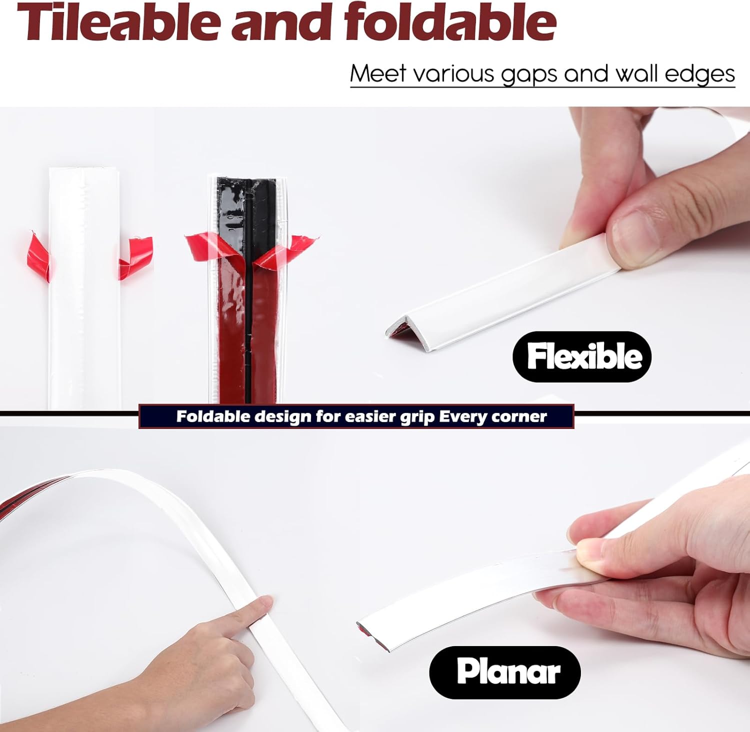 Moldura de pared para despegar y pegar, tiras decorativas plegables flexibles de 33 x 0.8 pulgadas para pared, muebles, moldura autoadhesiva