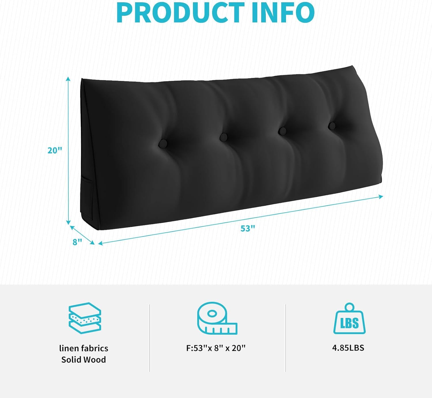 CECER Almohada de cabecera de cama matrimonial, almohada triangular grande para lectura con dos bolsillos laterales, cojín largo de cuña para cama o