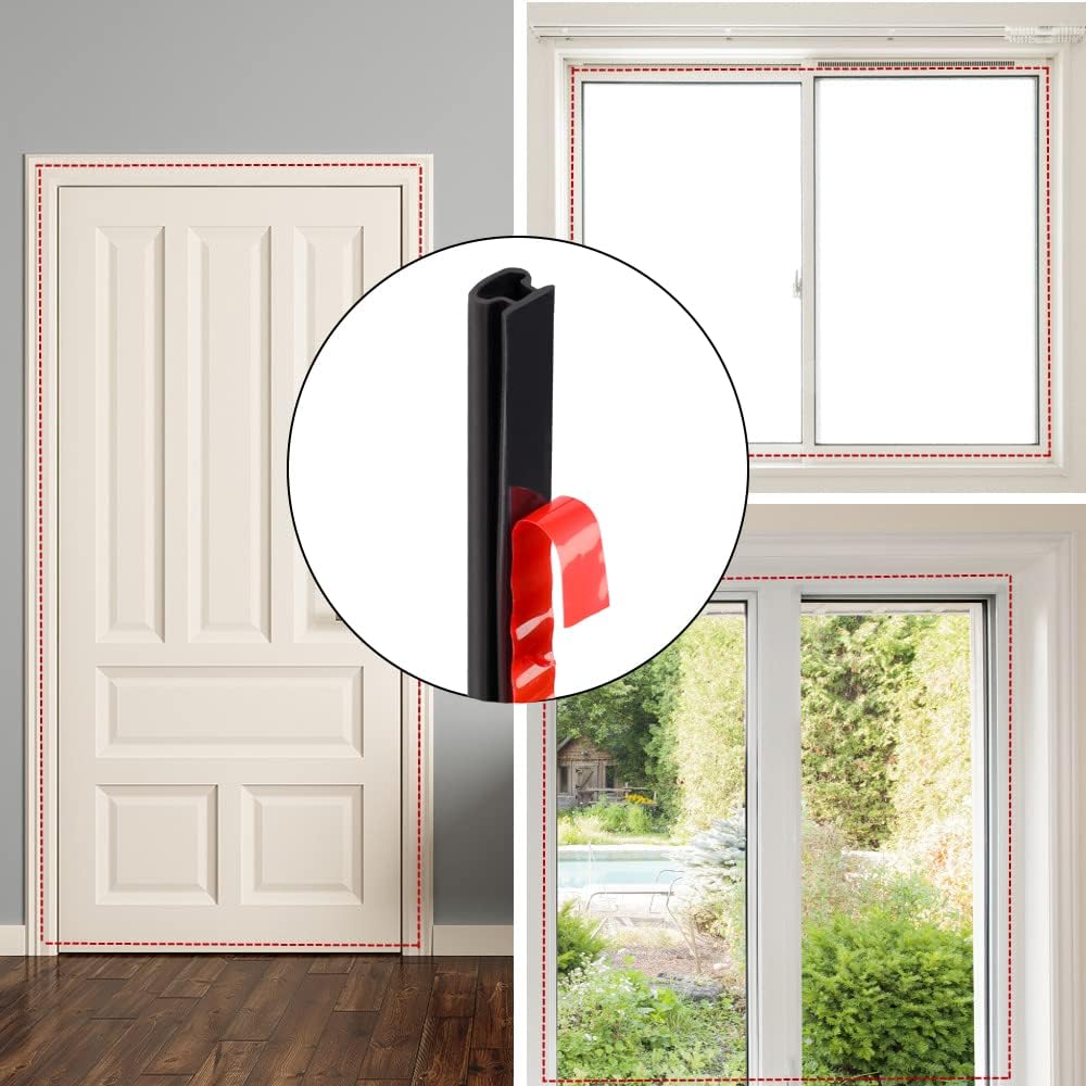 Tira de sellado en forma de D de 40 pies para puertasventanas, burlete adhesivo para puerta, tira de goma para sellar puerta, impermeable,
