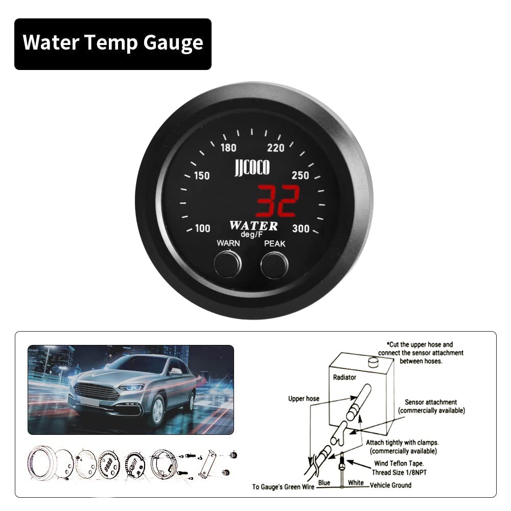 Medidor universal de temperatura del agua de 2.047 in 0-300F (-17  187C) LED digital rojo electrónico DC12V para automóvil automotriz con adaptador