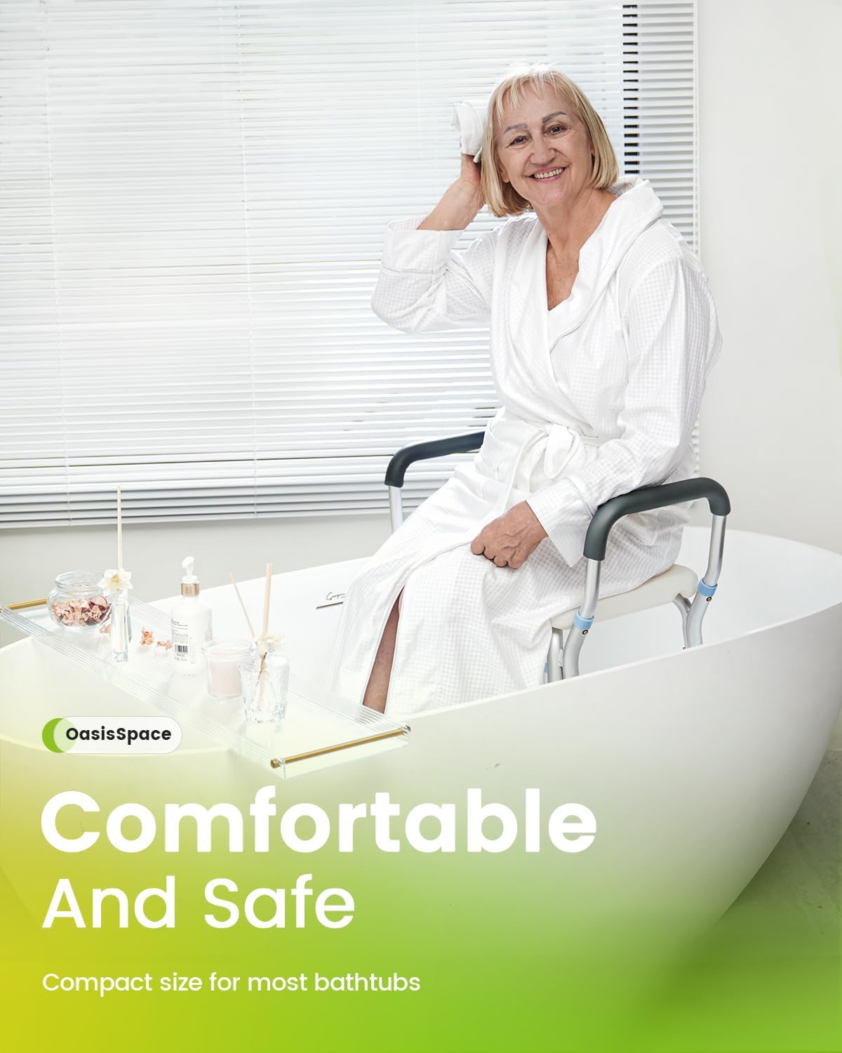 OasisSpace Silla de ducha ajustable con brazos para ducha interior, banco de ducha resistente con asiento recortado de 300 libras, taburete de