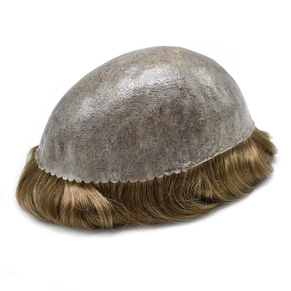 Pieza de pelo para hombre, tupé de cabello humano para hombres, piezas de cabello, sistema de reemplazo de aire de piel de polietileno para hombres