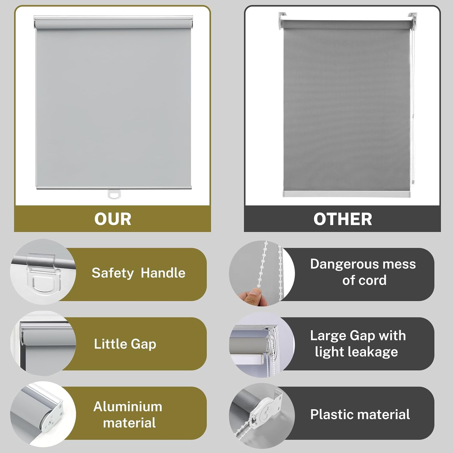 Persianas enrollables inalámbricas Free-Stop para ventanas, persianas enrollables con levantamiento de resorte con aislamiento térmico para el