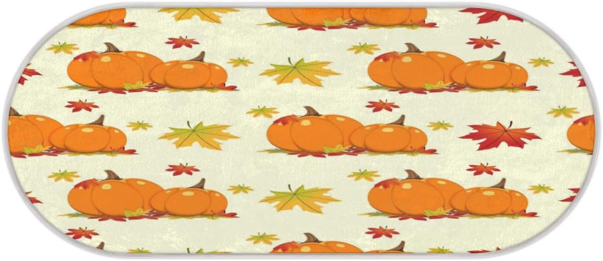 Pumpkins Fall Maple Leaves Memory Foam Bathroom Rug Runner Soft Cozy Bath Rug Water Absorbent Non-Slip Bathroom Mat Thick Velvet Shower Mat Bath Mat