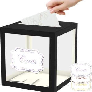 WNINK Caja de tarjeta negra para fiestas, caja de regalo negra de 8.7 pulgadas, caja de dinero para cumpleaños, boda, baby shower, jubilación, WNINK Caja de tarjeta negra para fiestas, caja de regalo negra de 8.7 pulgadas, caja de dinero para cumpleaños, boda, baby shower, jubilación,