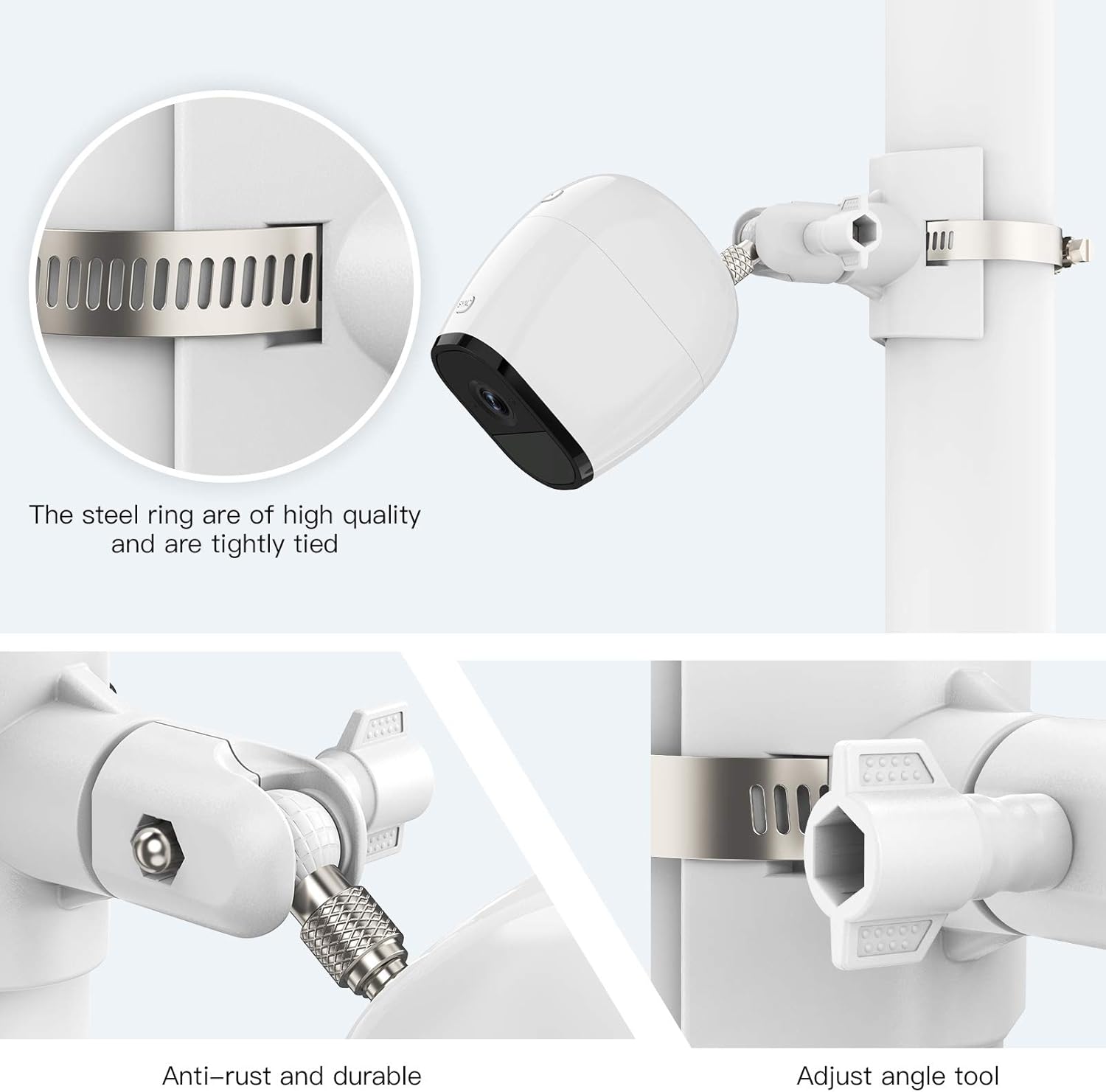 Soporte exterior para Arlo Pro 4Pro 3Pro 2ProUltra 2UltraEssentialReolink Wyze Cam, reflector y otros, se adapta a tuberías de 1.96-7.87 pulgadas