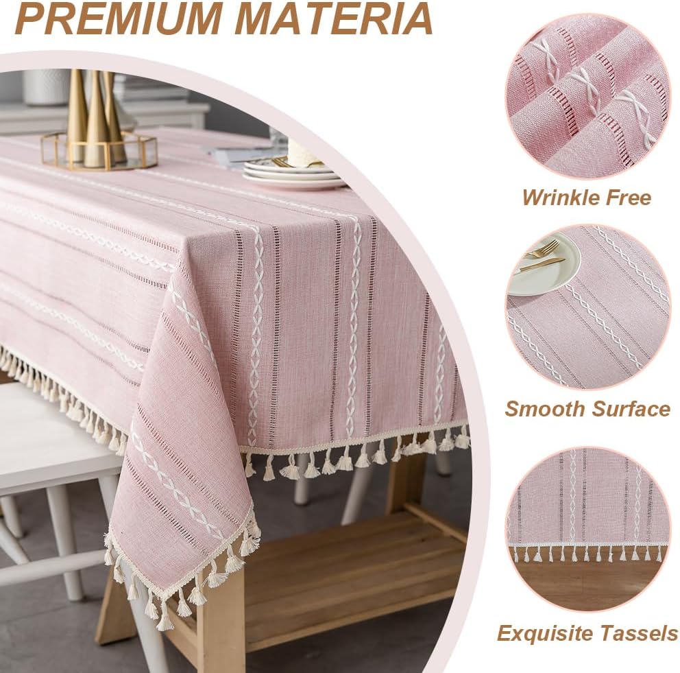 meioro Manteles con borlas y costuras, mantel de lino de algodón a rayas, mantel de tela texturizada, fundas resistentes a las arrugas para cocina y