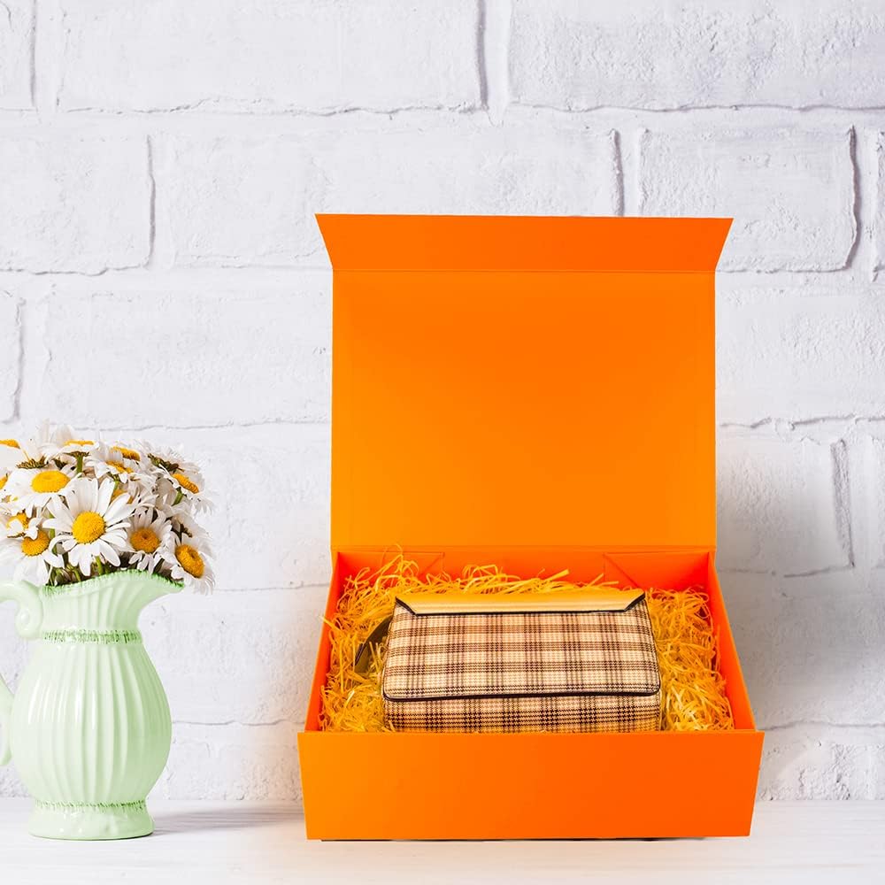 Rsgift Cajas de regalo de graduación naranjas, 11 x 7.8 x 3.5 pulgadas, cajas de regalo con tapas, cajas de regalo de flores para el día de San