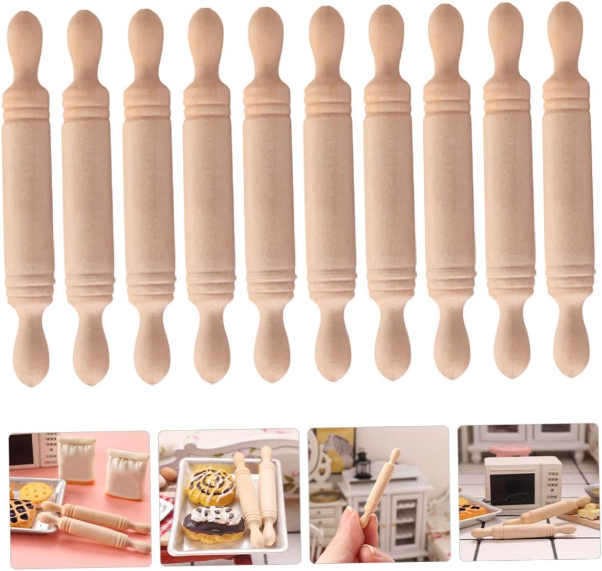 Mini rodillo de madera para decoración del hogar, utensilios de cocina de madera para rodar, rodillo francés para mini casa de prensa de