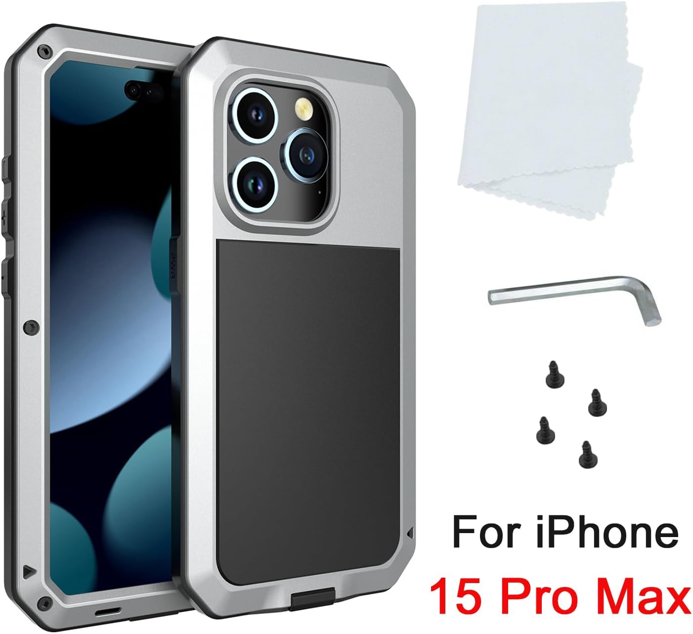 Marrkey Compatible con iPhone 15 Pro Max, funda protectora de cuerpo completo 360, resistente a los golpes Armadura resistente Funda de metal de