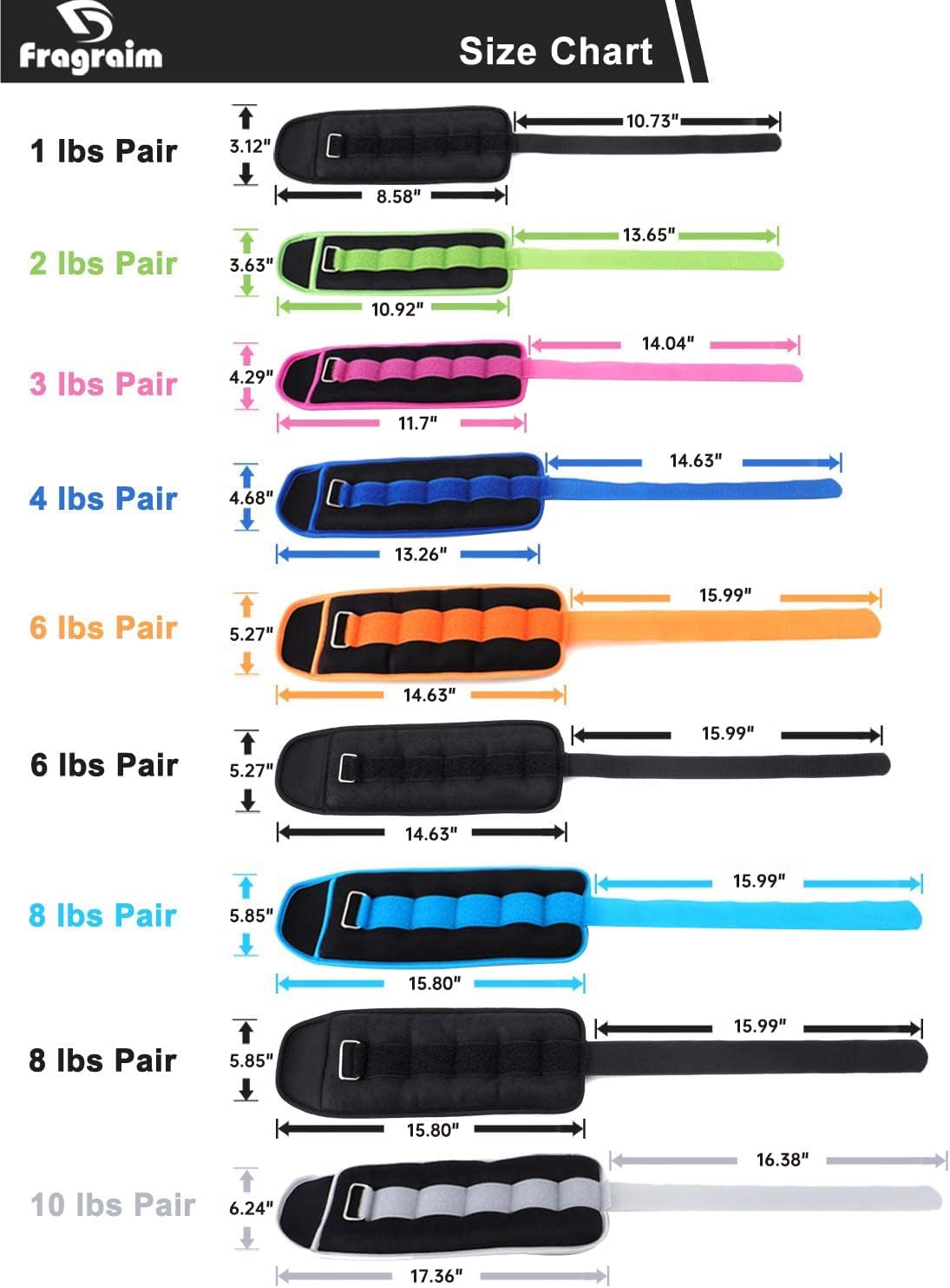 Pesas de tobillo para mujeres, hombres y niños  12346810121520 libras, 1 par de pesas de entrenamiento de fuerzapiernabrazo con correa ajustable