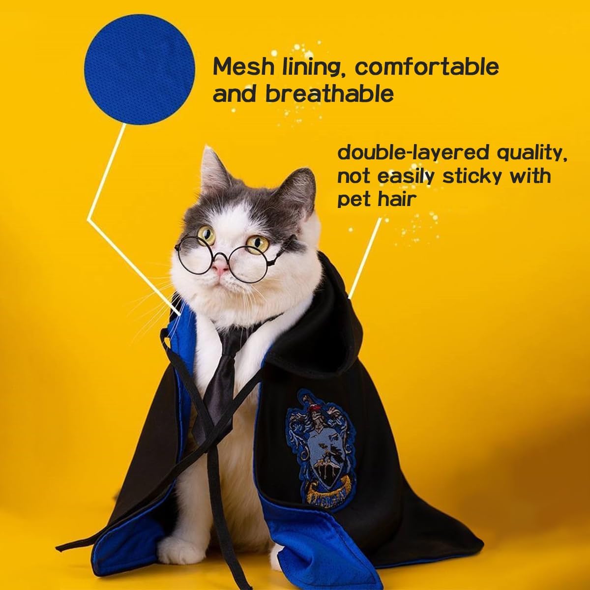 Disfraz de Halloween para gatos, vestido de mago para perro, vestido de cosplay con capa de bruja, corbatín y gafas, ropa de fiesta para mascotas