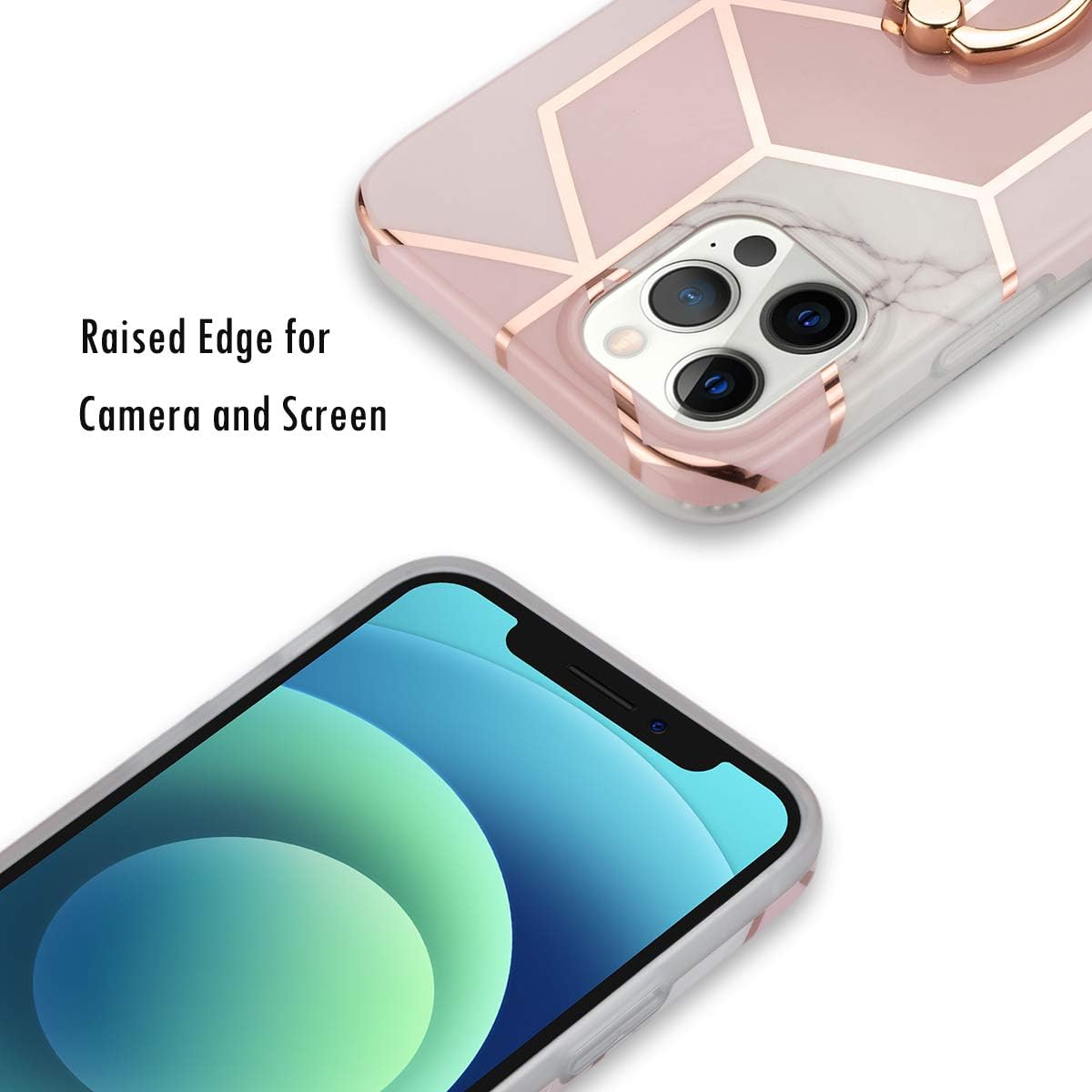 MANLENO Funda compatible con iPhone 1212 Pro, diseño de mármol con soporte de anillo, soporte de soporte, diseño brillante, para mujeres y niñas,