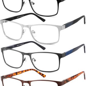 JJWELL Paquete de 4 lentes de lectura para hombres, bloqueo de luz azul, lectores de marco completo de metal para hombres, antifatiga ocular, JJWELL Paquete de 4 lentes de lectura para hombres, bloqueo de luz azul, lectores de marco completo de metal para hombres, antifatiga ocular,
