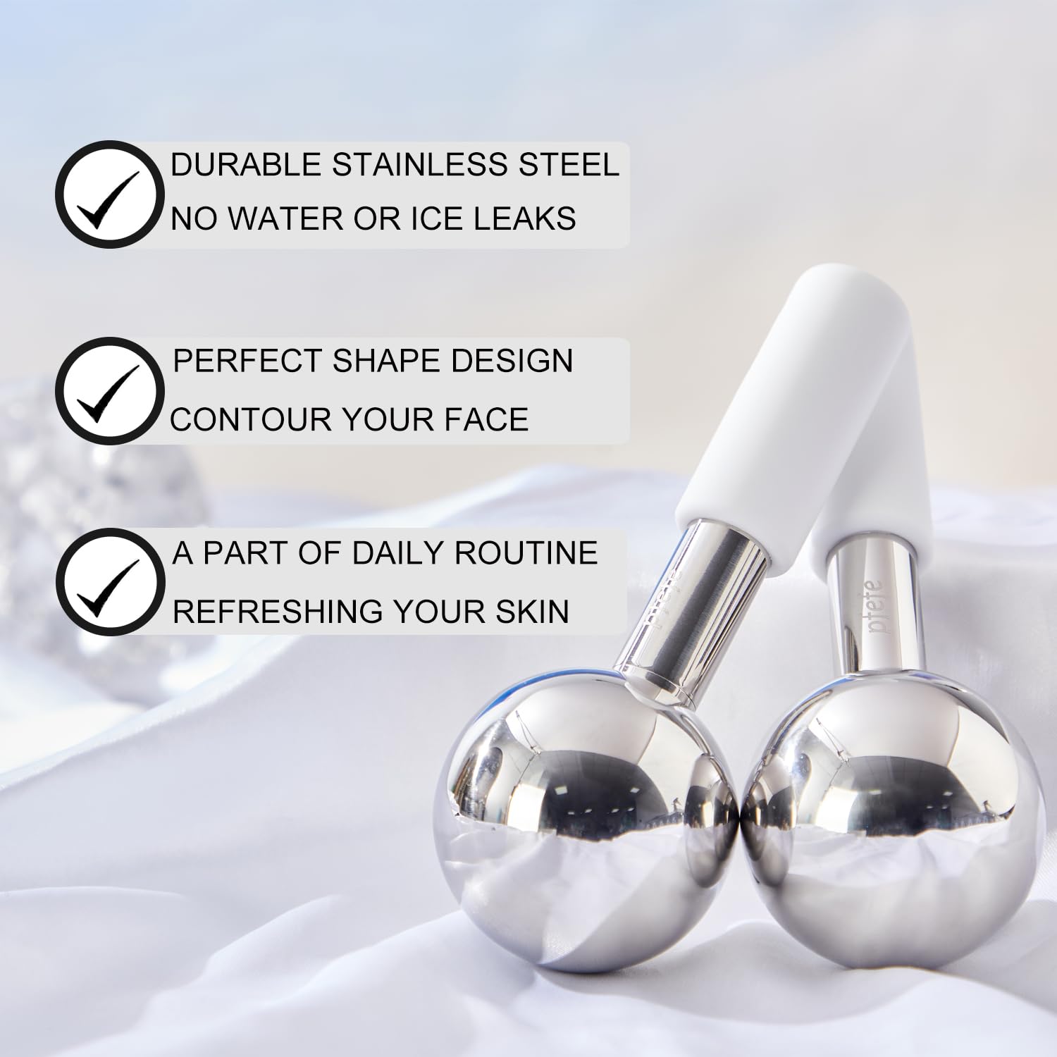 Globos de hielo giratorios de 360 grados para cara y ojos, varillas de acero inoxidable irrompibles para rutinas de belleza, tratamientos faciales