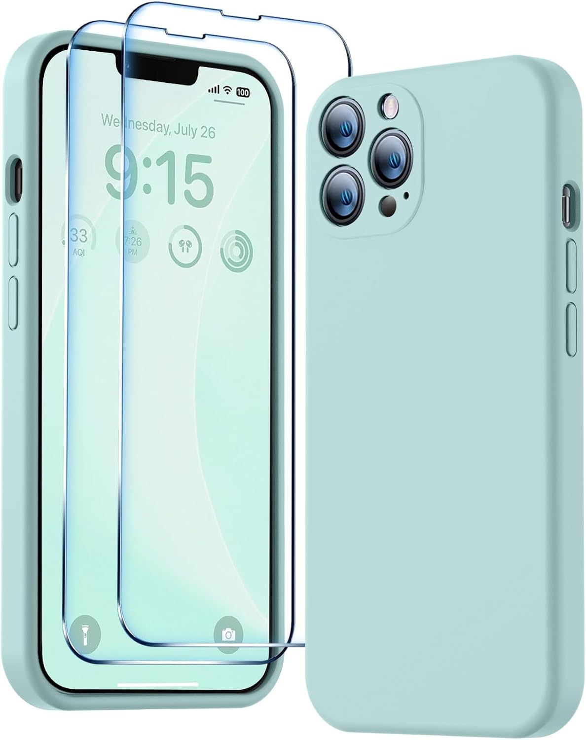 BossKiss Funda compatible con iPhone 13 Pro Max, funda de silicona líquida de alta calidad tacto aterciopelado 2 protectores de pantalla de vidrio