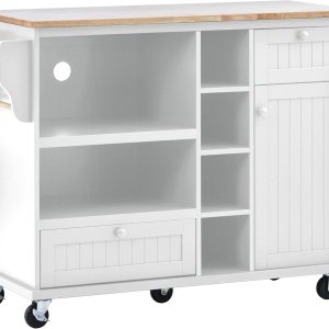 Olela Carrito de isla de cocina con almacenamiento, mesa de cocina móvil rodante para microondas con ruedas con estantes abiertos, cajones y Olela Carrito de isla de cocina con almacenamiento, mesa de cocina móvil rodante para microondas con ruedas con estantes abiertos, cajones y