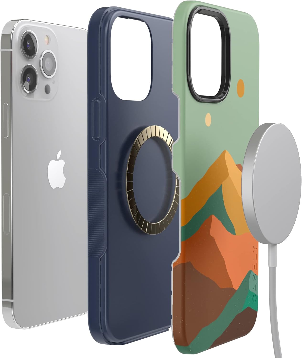Casely Funda para iPhone 13 Pro  Compatible con MagSafe  Endless Peaks  Funda de montaña con bloques de color
