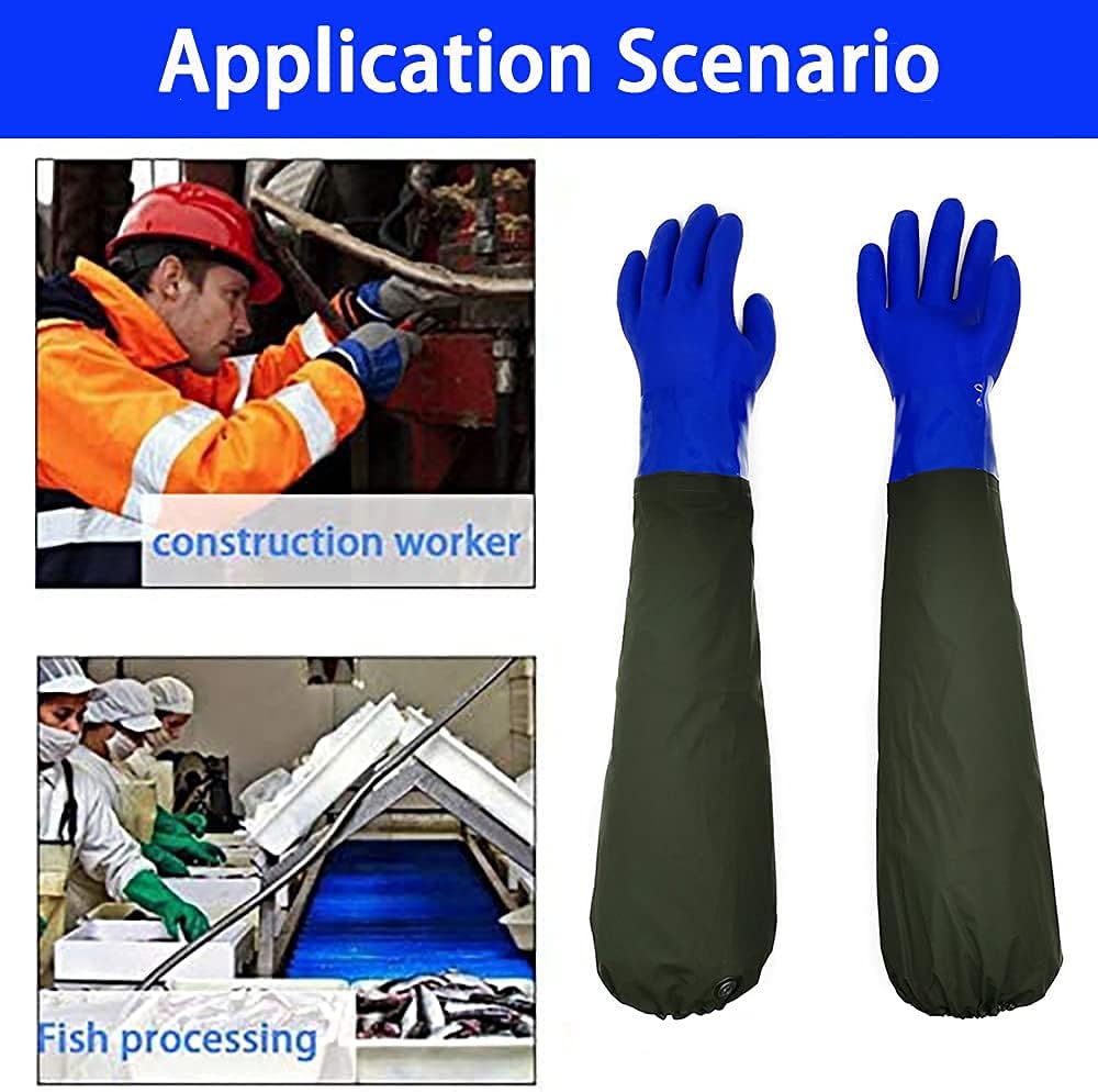 Guantes largos de goma impermeables, guantes de estanque, 28 pulgadas de longitud de hombro aislados de PVC resistentes a los productos químicos,
