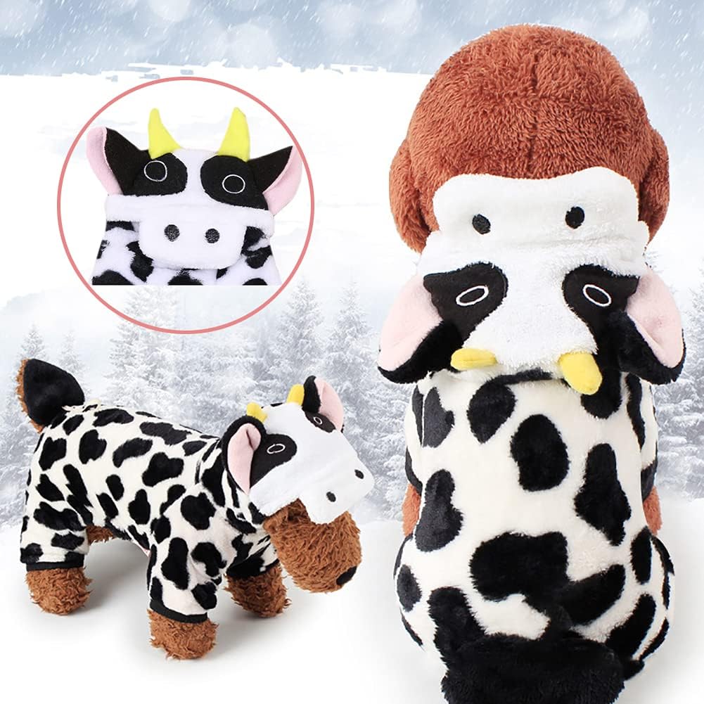 Disfraz de perro de vaca  Divertido disfraz de perro de Halloween, trajes cálidos de invierno para perros pequeños y medianos, adorable pijama de 4