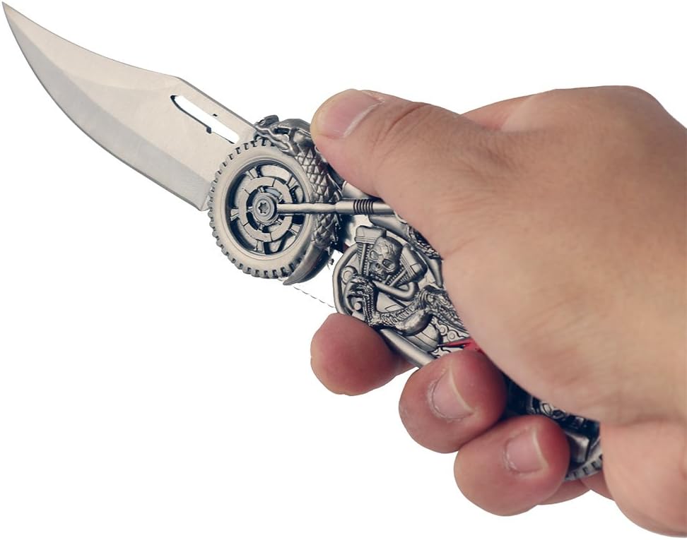 Dragon Riding with Naked Girl Chopper – Cuchillo plegable con mango de metal para motocicleta