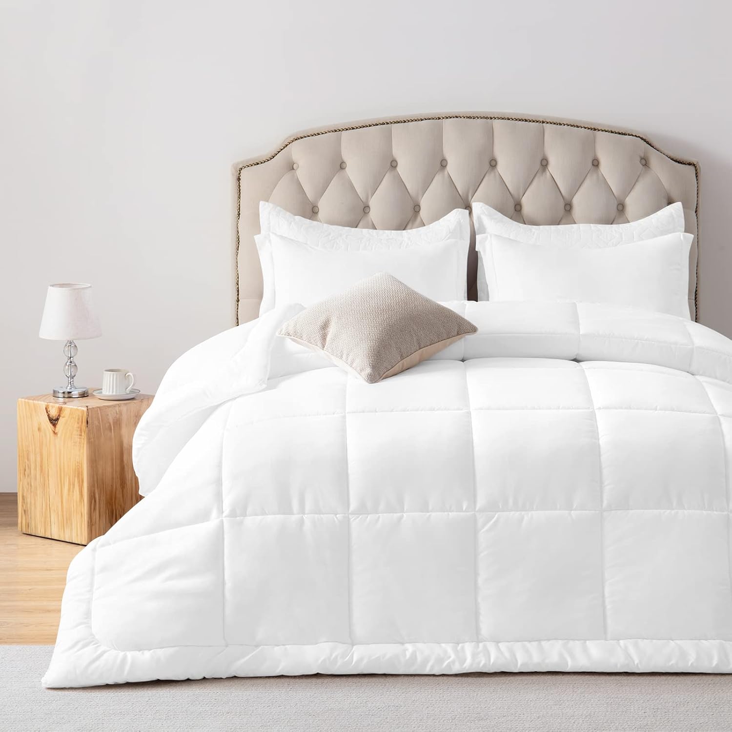 BYSURE Edredón King solo (blanco, cosido en caja), edredón ligero para todas las estaciones, ropa de cama alternativa de plumón