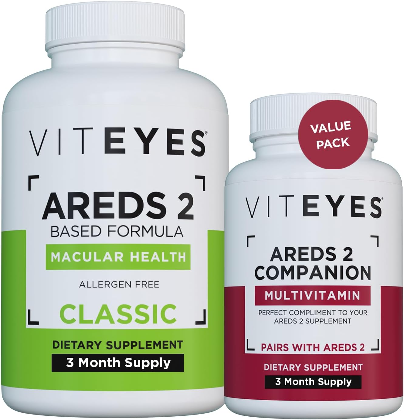 Viteyes AREDS 2 Cápsulas y Viteyes Multivitamínico AREDS 2 Companion, dosis diaria única de vitaminas oculares, suministro para 3 meses