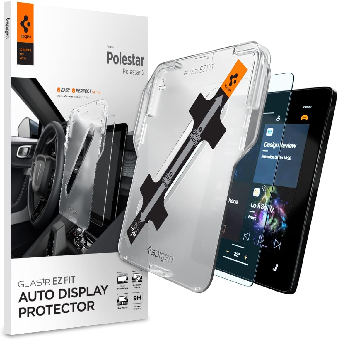 Spigen GlasTR EZ FIT – Protector de pantalla de vidrio templado diseñado para Polestar 2 (2021202220232024) Pantalla táctil de tablero de