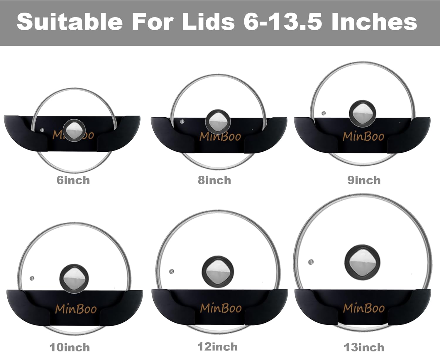 MinBoo Organizador de tapa de olla de bambú para puerta de armario para pared de cocina, juego de 2 soportes para tapas de ollas y sartenes en el