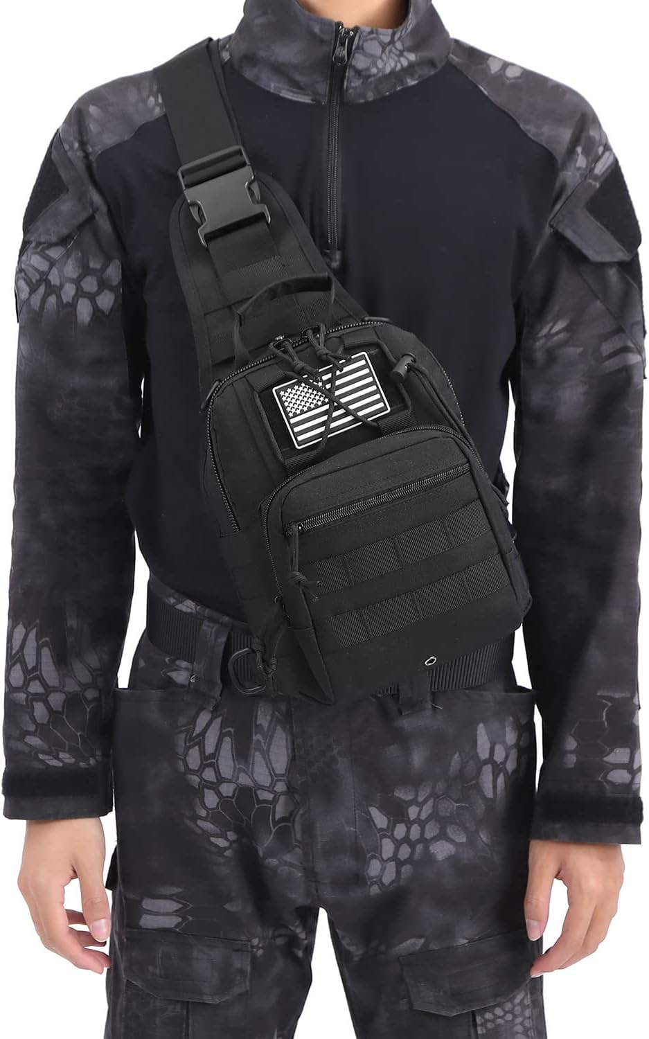 ATBP Mochila táctica pequeña para hombre, bolsa de hombro militar, bolsa cruzada EDC para senderismo, 7 litros, Negro -, Classic
