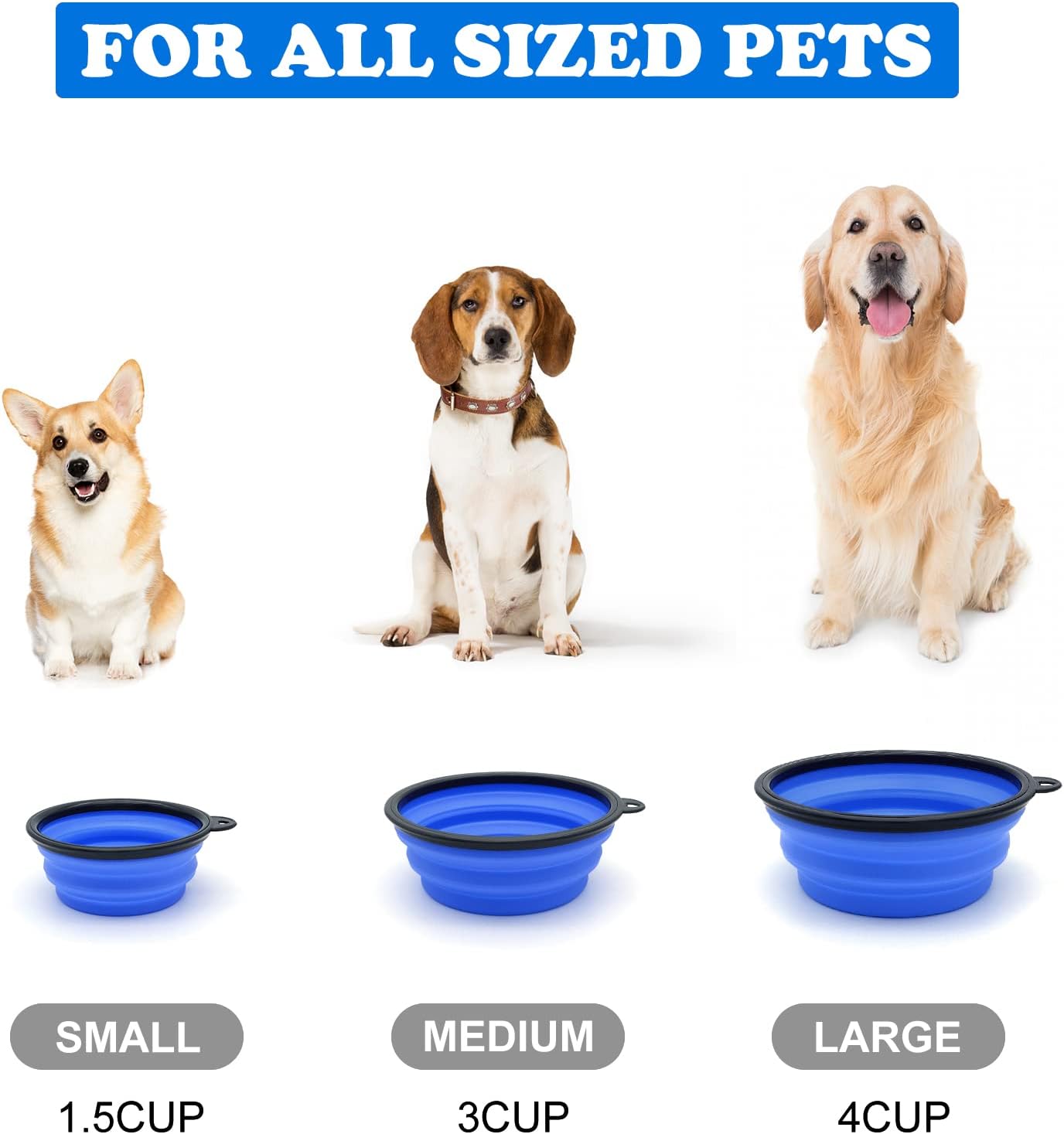 COLLAPSIBLE Paquete de 2 cuencos de viaje para perros pequeños, cuencos plegables para agua para gatos, plato portátil para alimentación de mascotas