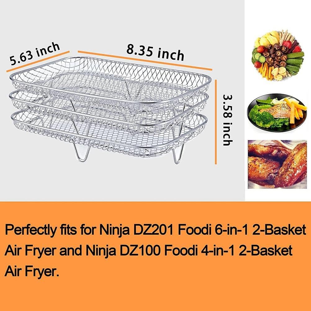 Elolicu Bandeja doble para freidora de aire para Ninja, soporte de freidora de aire doble de acero inoxidable, estante deshidratador, soporte para