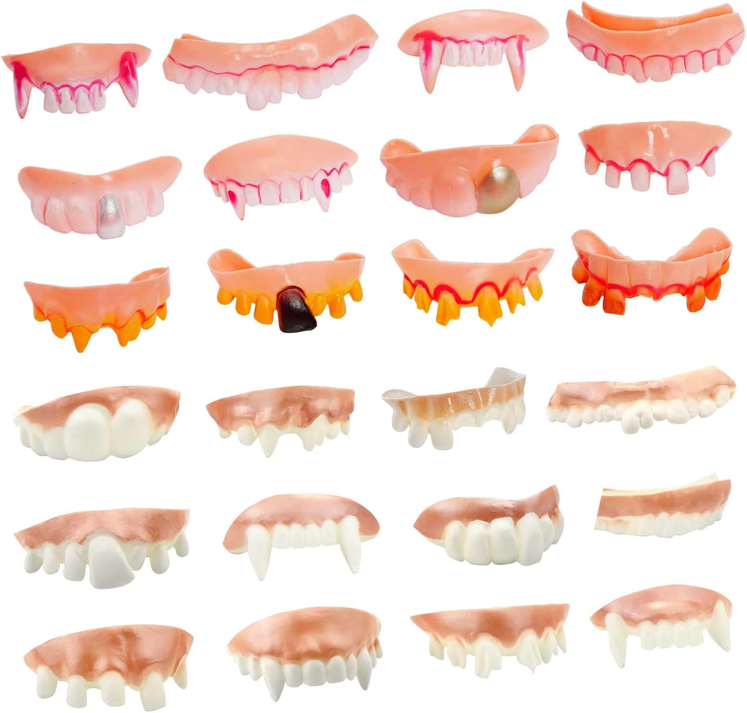 24 piezas de dientes retorcidos, dientes falsos feos de vampiro, dentadura de vampiro para Halloween, disfraces, fiestas, fotos, accesorios (24