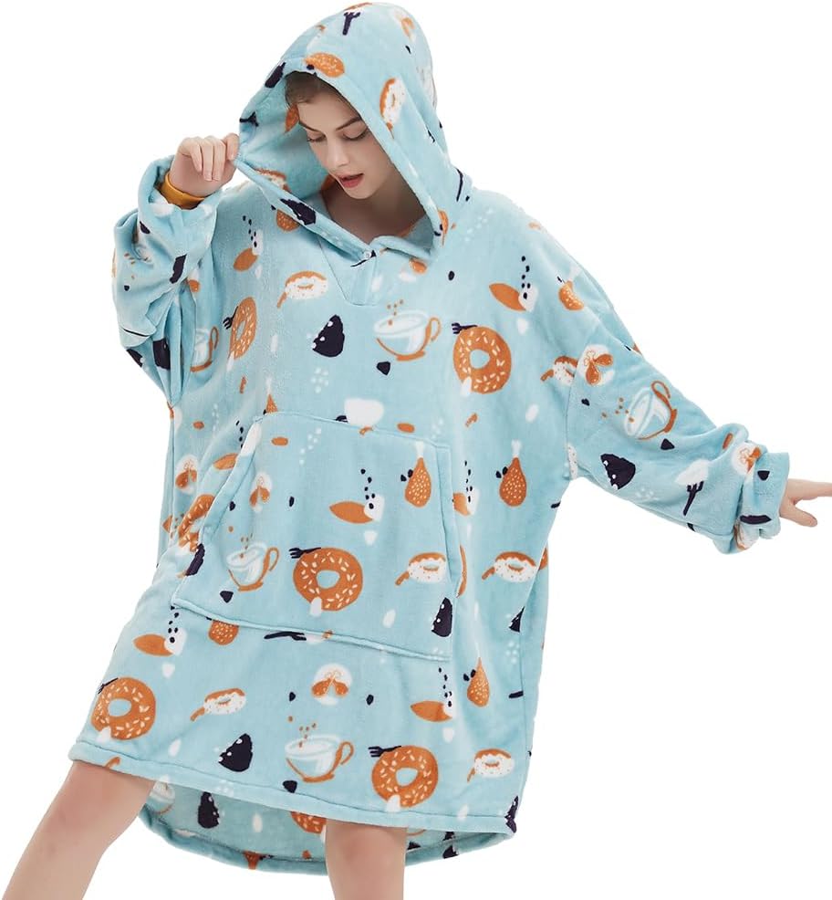 ABENCA Manta con capucha para adultos, sudadera de gran tamaño de franela ligera, de sherpa, cálida y acogedora, talla única, ALIMENTO