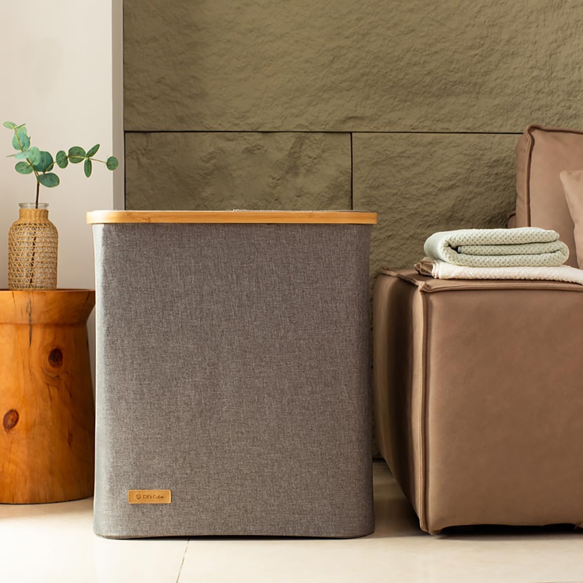Elf’s Cube Cesta de lavandería doble gris con tapa, cesta de lavandería plegable, cesta de lavandería extraíble para dormitorio, baño, cuarto de