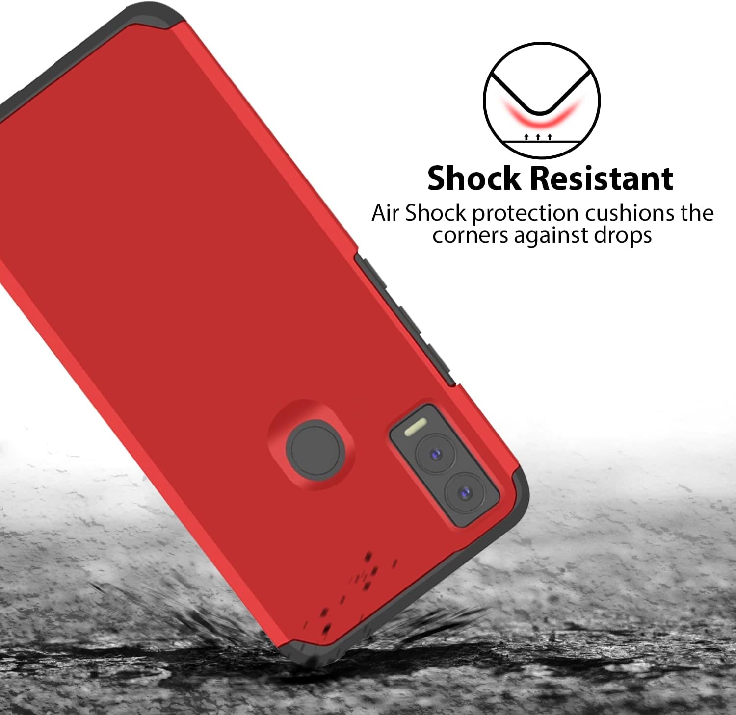 TJS Funda compatible con Cricket Innovate E 5G (solo versión E, juego de 2 cámaras), con protector de pantalla de vidrio templado de doble capa