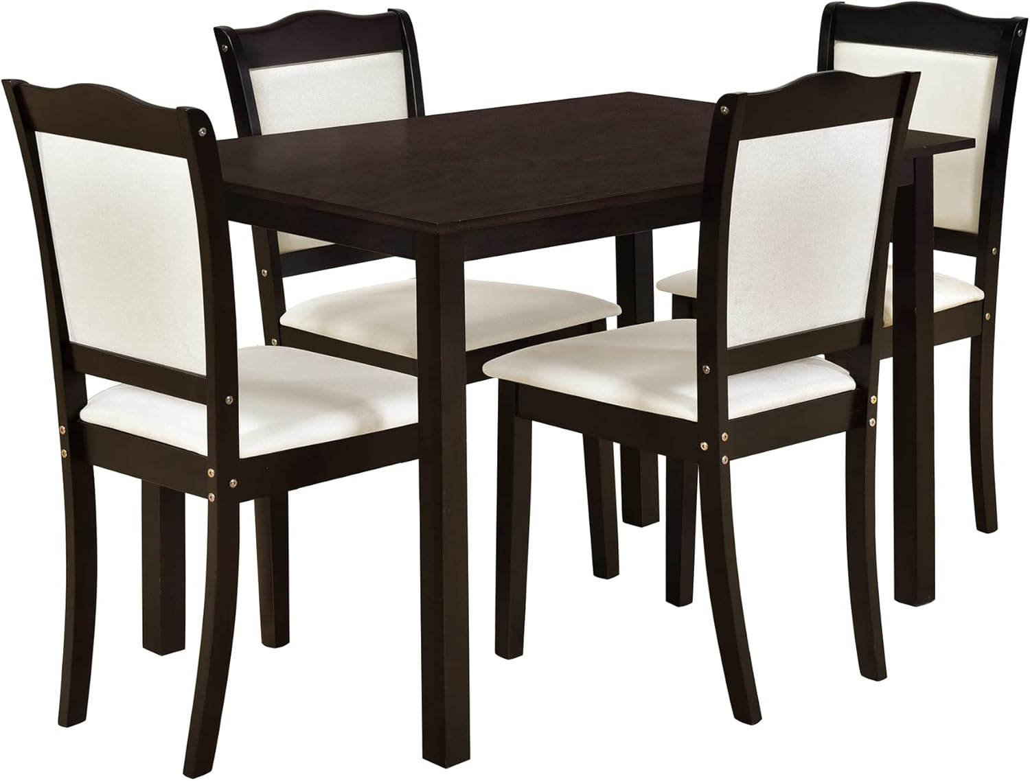 FIQHOME Juego de comedor de madera de 5 piezas, mesa rectangular de estilo simple americano con sillas tapizadas para espacio, color espresso