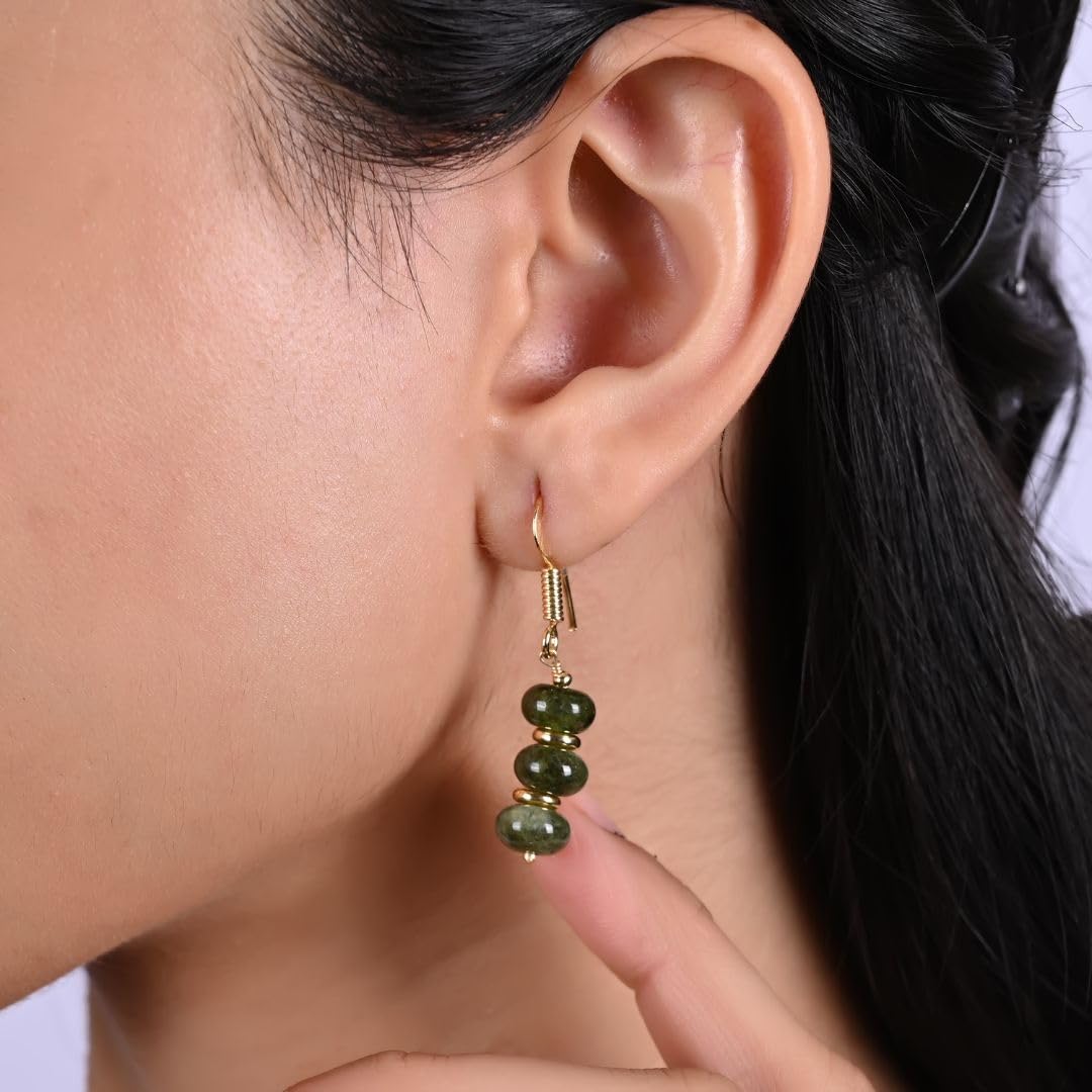 Gempires Mother’s Day Gift Unakite Rondelle Beads Earrings, Dangling Earrings, Crystal Earrings for Girls,14k Gold Plated Hook Earrings, Handmade